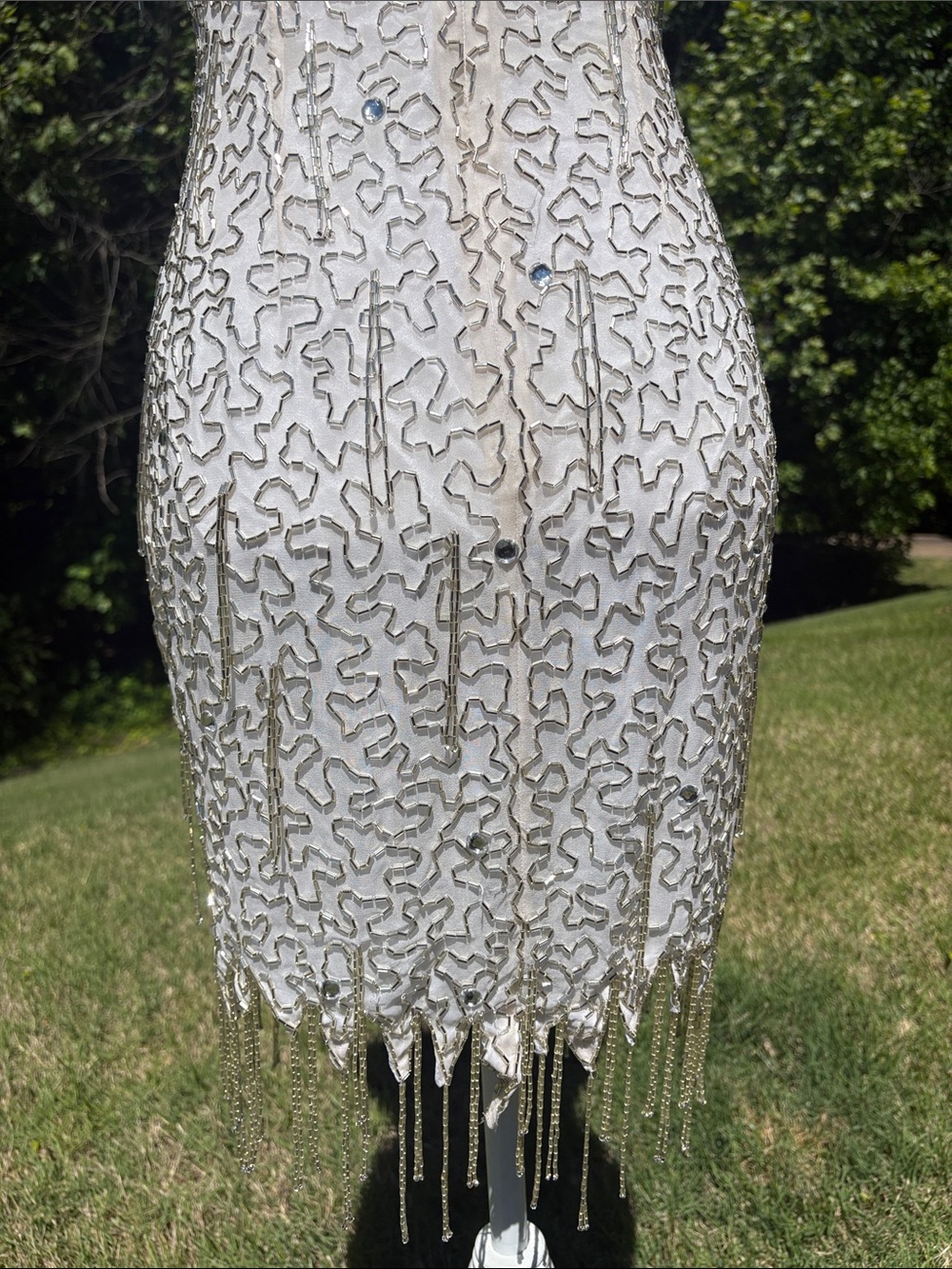 Vintage White Silk Beaded Halter Cocktail Dress Size 6 - Picture 7 of 15